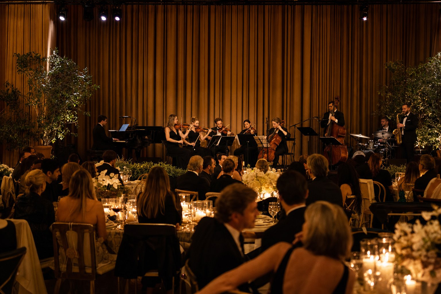 Organizacja eventu firmowego Kraków - orkiestra na żywo na scenie podczas kolacji galowej