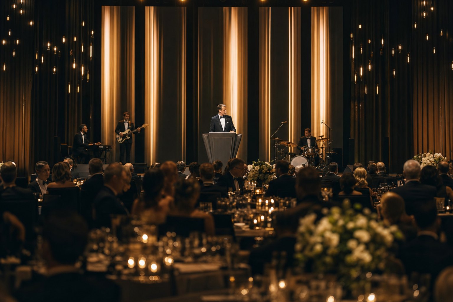Agencja eventowa Białystok — gala jubileuszowa ze złotą scenografią, prowadzącym i bandem na żywo