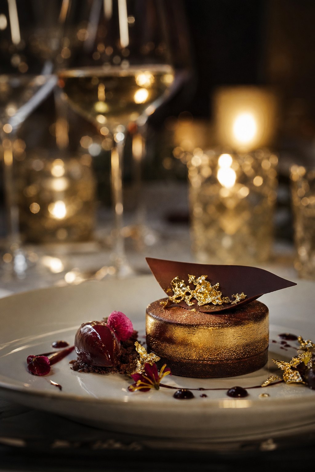 Agencja eventowa Kluczbork - deser fine dining ze złotym detalem i artystycznym plating
